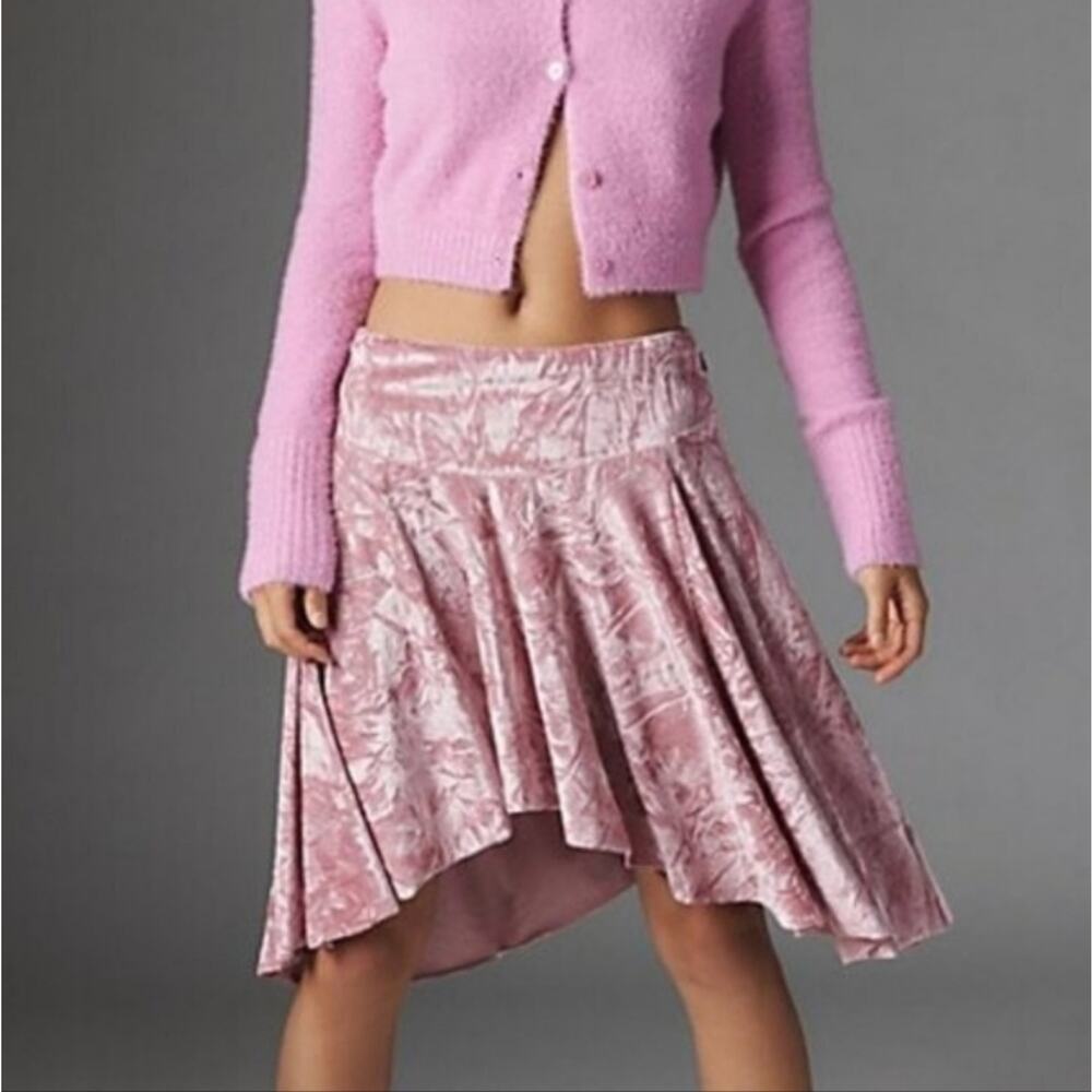 Silence + Noise Willa Crushed Velvet Mini Skirt Pink Asymmetrical Y2K Party M